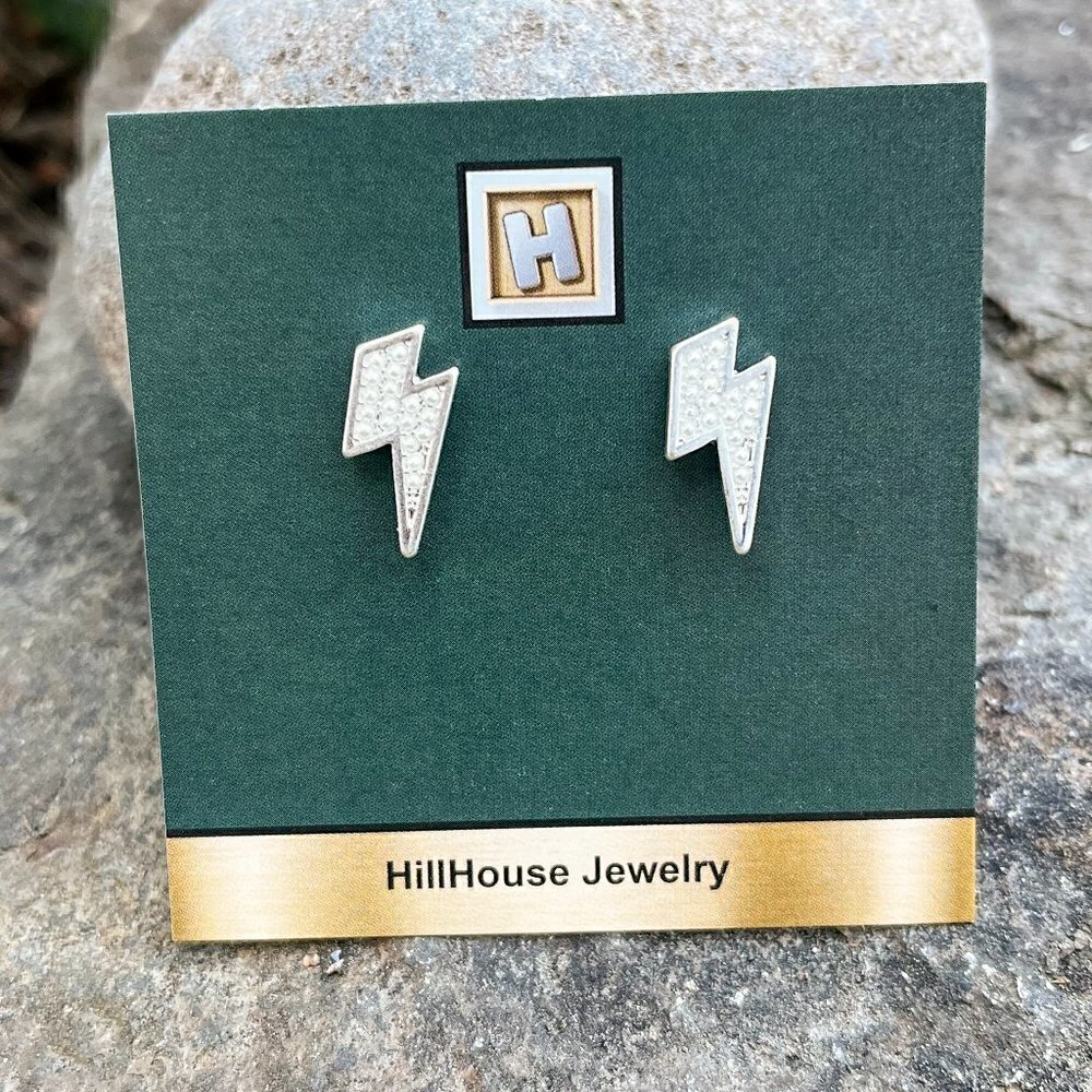 Silver Lightning Bolt Stud Earrings - Picture 4 of 4